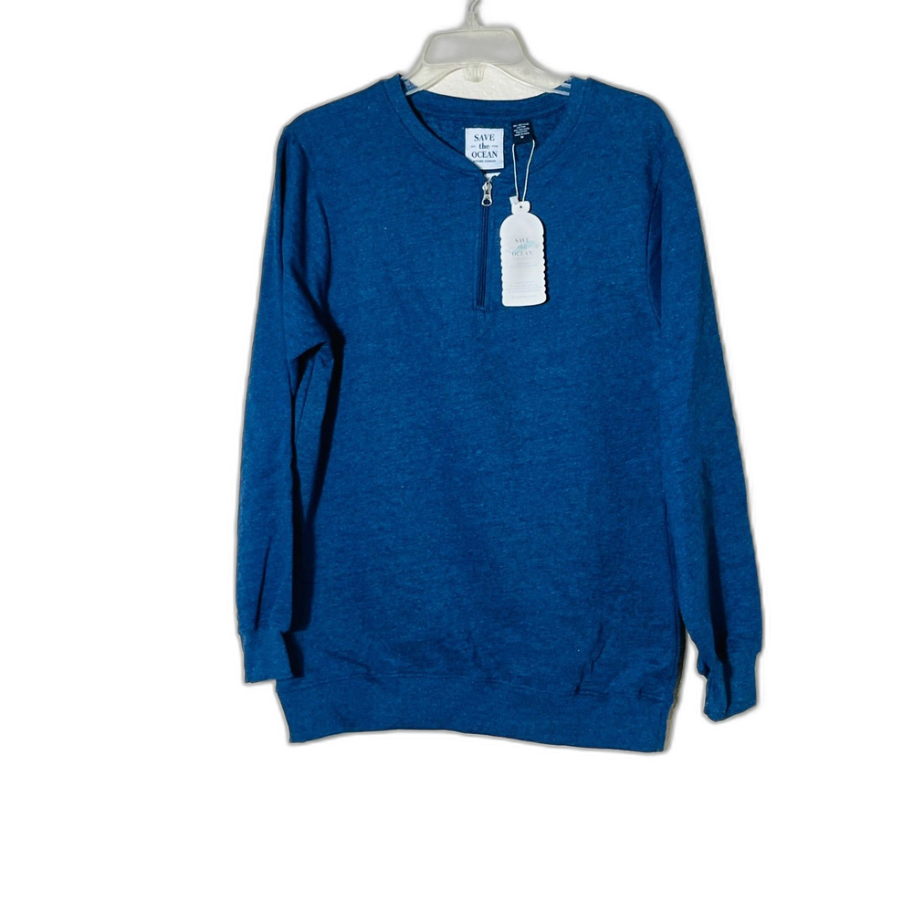 NWT Roffe Save the Ocean Blue Pullover 1/4 Zip Sustainable Recycled Medium